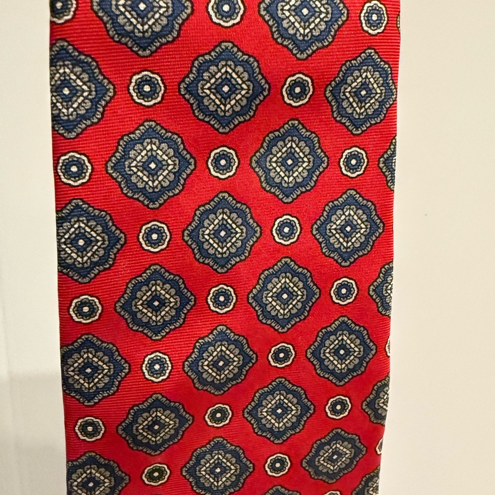 Christian Dior Red and Blue Geometric Tie - Picture 2 of 7